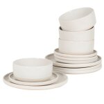 Service de table 12 pices en cramique blanche et beige