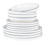Service de table 12 pices en porcelaine blanche et liser noir