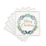 Serviettes en papier imprim couronne de nol verte et dore (x20)