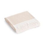 Serviette de plage en coton avec franges  rayures beige 190x180 cm