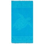 Serviette de plage éponge velours ciselé bleu kumini 90x170 Serviette de plage éponge velours ciselé bleu kumini 90x170