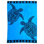 Serviette de plage éponge velours jacquard turquoise turtles 140x180 Serviette de plage éponge velours jacquard turquoise turtles 140x180