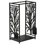 Serviteur de chemine arbre range bches 4 accessoires mtal noir