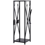 Serviteur de chemine colonne range bches 4 accessoires mtal noir