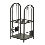 Serviteur de chemine range bche 2 tagres 4 accessoires mtal noir