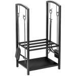 Serviteur de chemine range bche 2 tagres 4 accessoires mtal noir