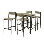 Set de 1 table et 4 chaises de bar effet bois et mtal noir