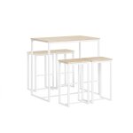 Set de 1 table et 4 tabourets de bar effet bois et métal blanc Set de 1 table et 4 tabourets de bar effet bois et métal blanc