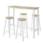 Set de 1 table et 4 tabourets de bar effet bois et mtal blanc