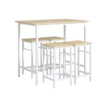 Set de 1 table et 4 tabourets effet bois et m�tal blanc
