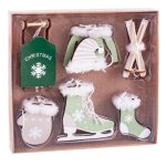 Set de 10 dcorations de nol en bois sport d'hiver vert - 9. 5cm