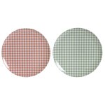 Set de 2 assiettes en m�lamine vichy vert et rouge 20x20x1cm