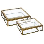 Set de 2 botes  bijoux en mtal dor et verre 18. 5x18. 2x5. 6cm