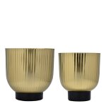 Set de 2 cache - pots décoratifs rainurés en métal doré et noir h21 Set de 2 cache - pots décoratifs rainurés en métal doré et noir h21
