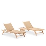 Set 2 chaises longues jardin bois et rotin synthtique et table 40x40