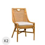 Set 2 chaises en rotin beige avec coussin