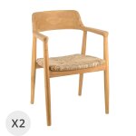 Set de 2 chaises en teck et pandan beige