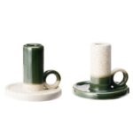 Set de 2 chandeliers en cramique blanc et vert 9cm