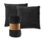 Set de 2 coussins avec plaid 45x45cm noir