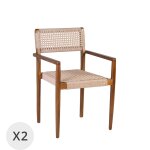Set de 2 fauteuils en bois et corde beige
