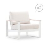 Set de 2 fauteuils jardin aluminium blanc accoudoirs effet bois