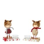 Set de 2 porte - bougies figurines enfants en résine rouge h13 Set de 2 porte - bougies figurines enfants en résine rouge h13