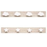 Set de 2 portemanteaux enfant blanc et bois nuage et étoiles 55x4. 5x7c Set de 2 portemanteaux enfant blanc et bois nuage et étoiles 55x4. 5x7c