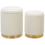 Set de 2 poufs en velours blanc avec rangement h40 cm et h36 cm Set de 2 poufs en velours blanc avec rangement h40 cm et h36 cm