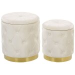 Set de 2 poufs en velours blanc avec rangement h40 cm et h36 cm Set de 2 poufs en velours blanc avec rangement h40 cm et h36 cm