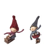 Set de 2 suspensions de nol enfants sur luge en rsine rouge h8