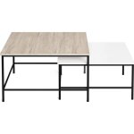 Set de 2 tables basses gigognes carrées effet bois et blanc Set de 2 tables basses gigognes carrées effet bois et blanc