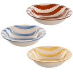 Set de 3 assiettes creuses faence rayures bleues, jaunes, rouges 21. 5