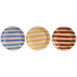 Set de 3 assiettes  dessert faence rayures bleues, jaunes, rouges 18
