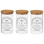 Set de 3 bocaux cuisine en verre avec bouchon bambou caf�, th�, sucre