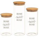 Set de 3 bocaux en verre avec bouchon bambou home sweet home