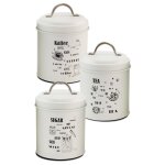 Set de 3 botes en mtal blanc caf, sucre, th 11x11x16cm