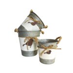 ~ set de 3 cache pots en métal blanc gris et marron Ø. 18 21 25 cm ~ set de 3 cache pots en métal blanc gris et marron Ø. 18 21 25 cm