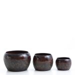 Set de 3 cache - pots en m�tal marron antique h40