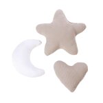 Set 3 coussins d�coratifs (lune, �toile, c?ur) brun