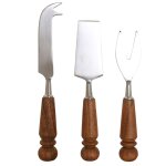 Set de 3 couteaux de service  fromage inox et acacia