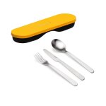 Set de 3 couverts en inox avec tui de rangement jaune