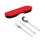 Set de 3 couverts en inox avec tui de rangement rouge