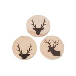 Set de 3 dessous de verres ronds en htre motifs cerfs 10x10x1cm