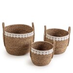 Set de 3 paniers fibres naturelles, blanc / naturel Set de 3 paniers fibres naturelles, blanc / naturel