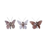 Set de 3 papillons de no�l d�coratifs prune et blanc iris� l4