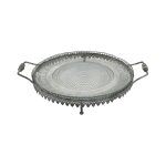 Set de 3 plats  gteau en mtal et verre gris . 21 26 34 cm