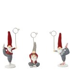 Set de 3 porte - bougies père - noël yoga en résine rouge et gris h10 Set de 3 porte - bougies père - noël yoga en résine rouge et gris h10