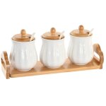 Set de 3 pots à condiments porcelaine et bambou 29. 5x9x13cm Set de 3 pots à condiments porcelaine et bambou 29. 5x9x13cm