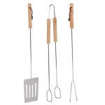 Set de 3 ustensiles pour barbecue acier et bois Set de 3 ustensiles pour barbecue acier et bois