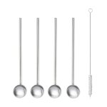 Set de 4 pailles et mélangeurs 2 en 1 inox avec goupillon argent Set de 4 pailles et mélangeurs 2 en 1 inox avec goupillon argent